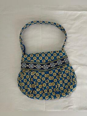 Blue and Yellow Vera Bradley Floral Quilted Shoulder Bag